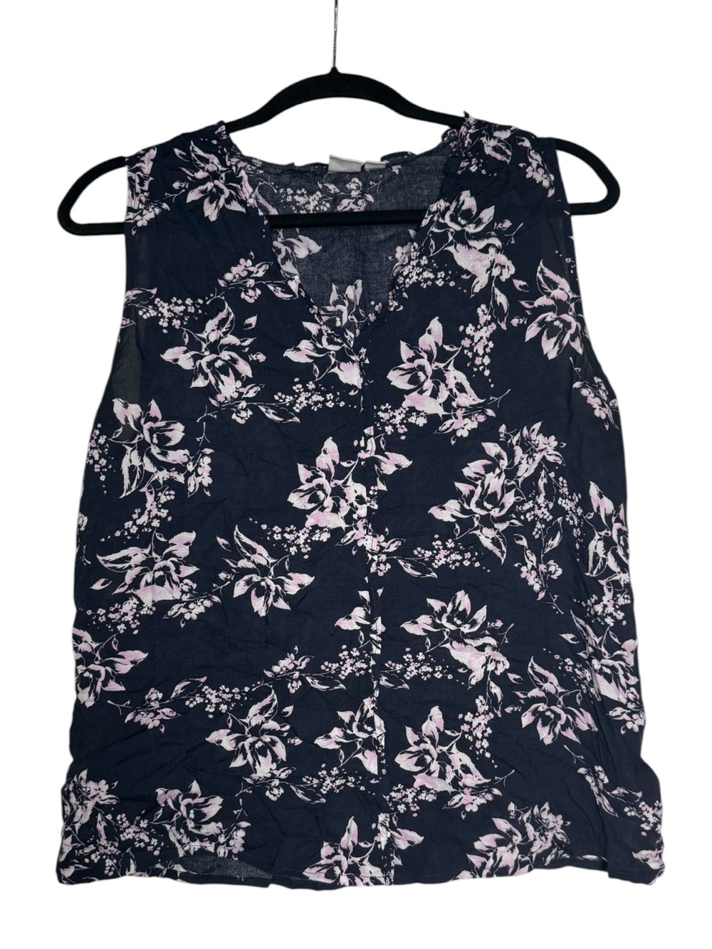 GAP Sleeveless Blouse Floral Navy Blue and Pink Tank Top Size Medium Lightweight
